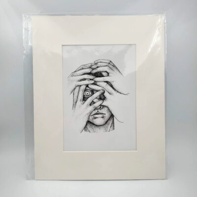 "Hands Covering a Face" 6"x9" matted to 8"x10" Original