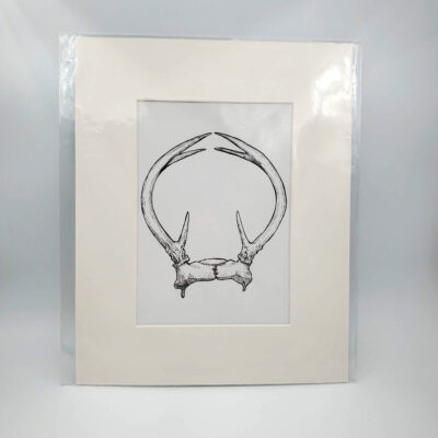 "Deer Antler Skull Cap" 6"x9" matted to 8"x10" Original
